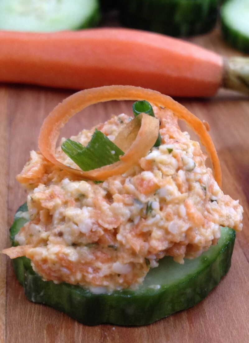 Carrot Hemp Seed Pate on Cucumber Rounds
