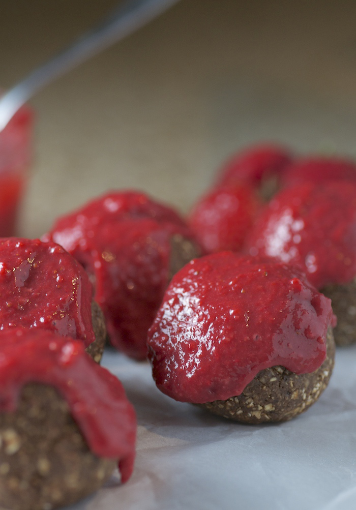 Chocolate Cake Balls with Strawberry Frosting