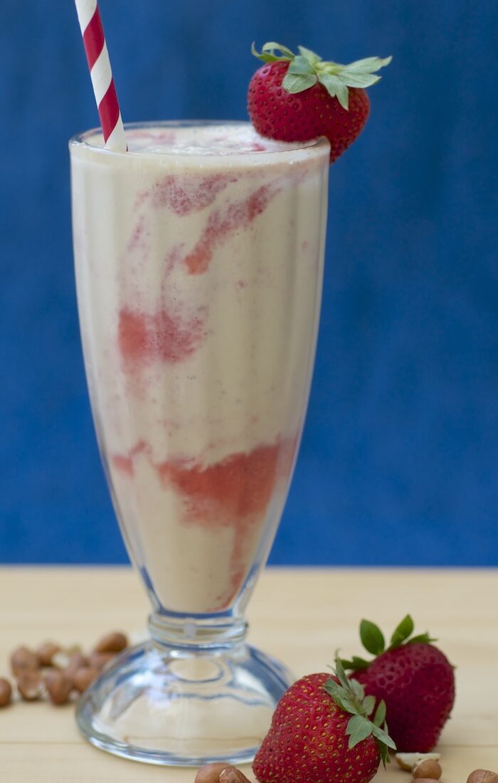 Peanut Butter Strawberry Swirl Milkshake with Peanut Milk