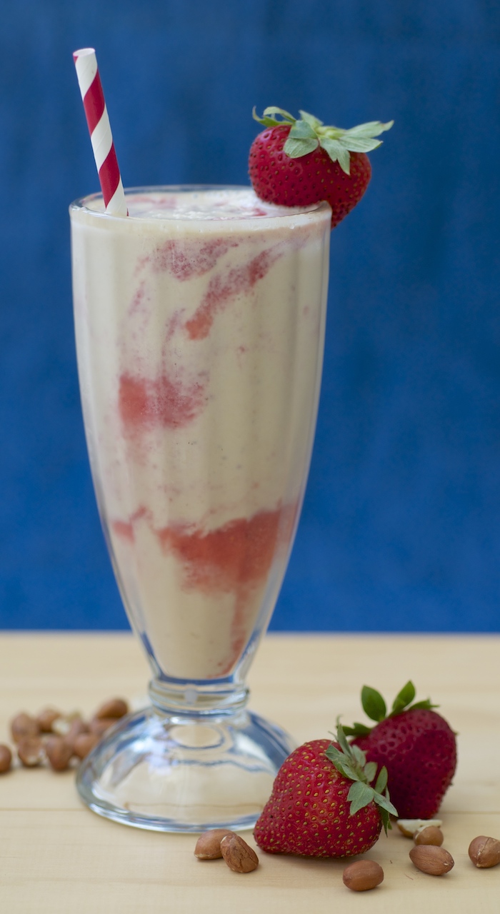 Peanut Butter Strawberry Swirl Milkshake with Peanut Milk Feasting on