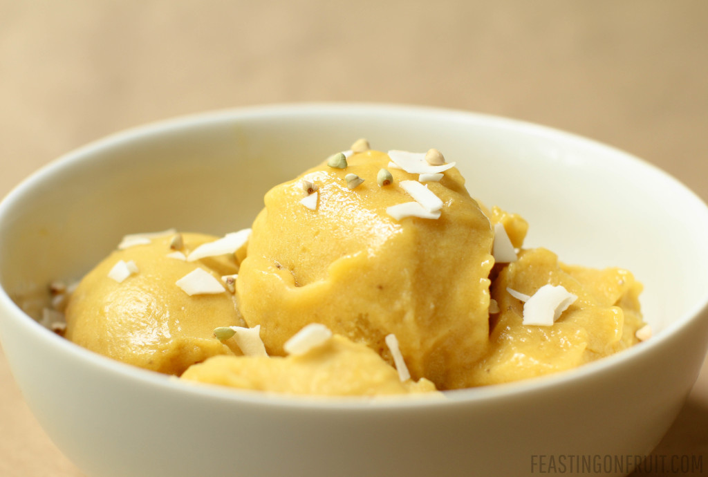 Caramelized Mango Banana Ice Cream Feasting on Fruit