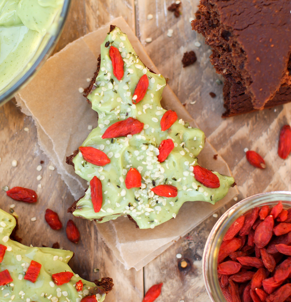 Vegan Christmas Tree Brownies Feasting on Fruit