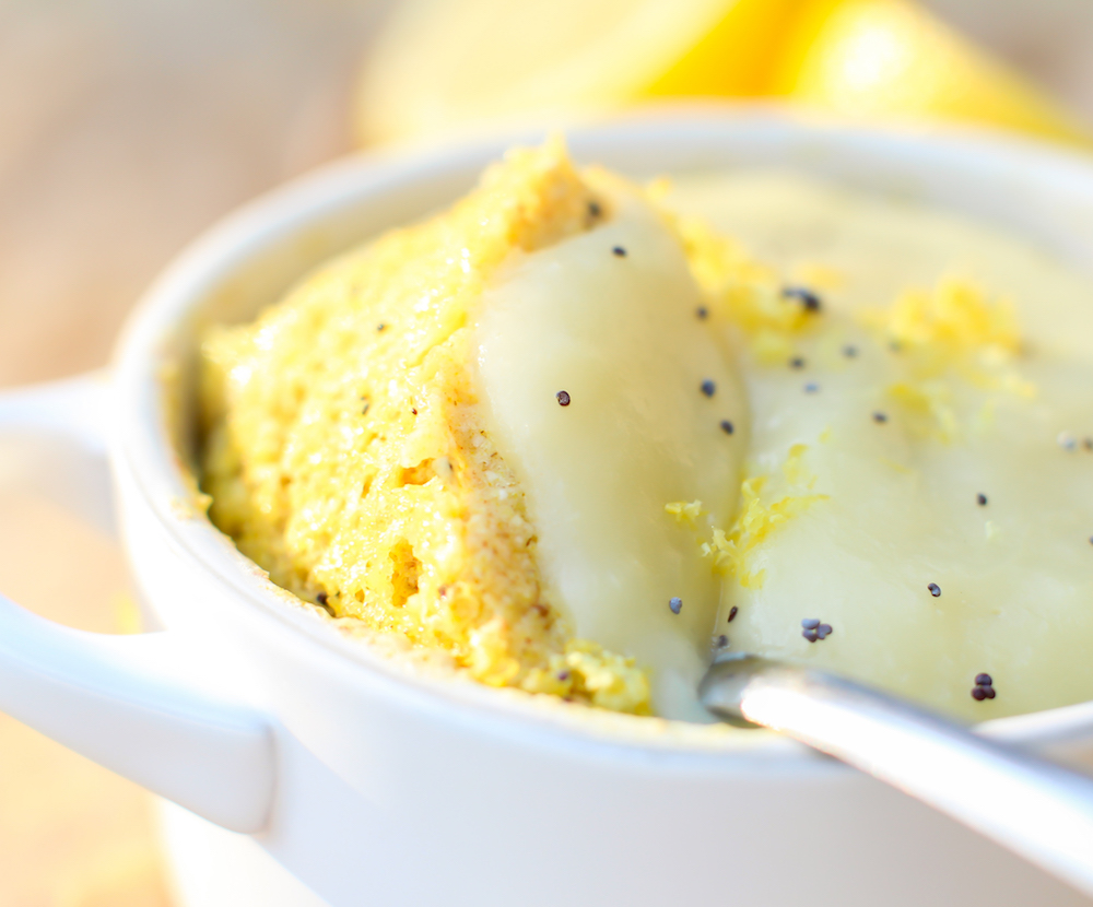 Frosted Lemon Poppy Seed Mug Cake GlutenFree & OilFree
