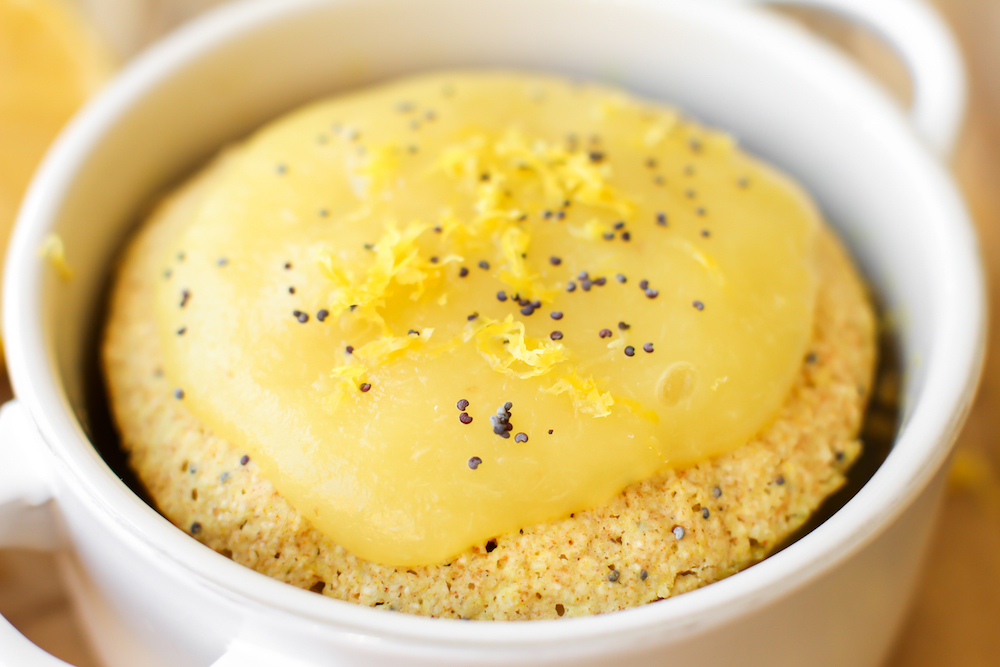 Frosted Lemon Poppy Seed Mug Cake GlutenFree & OilFree