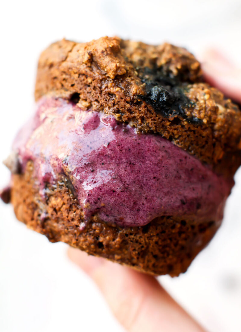 Chocolate Blueberry Muffin Ice Cream Sandwiches | Vegan & GF