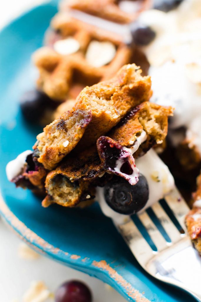 Blueberry Oat Flour Waffles Vegan, GlutenFree, OilFree
