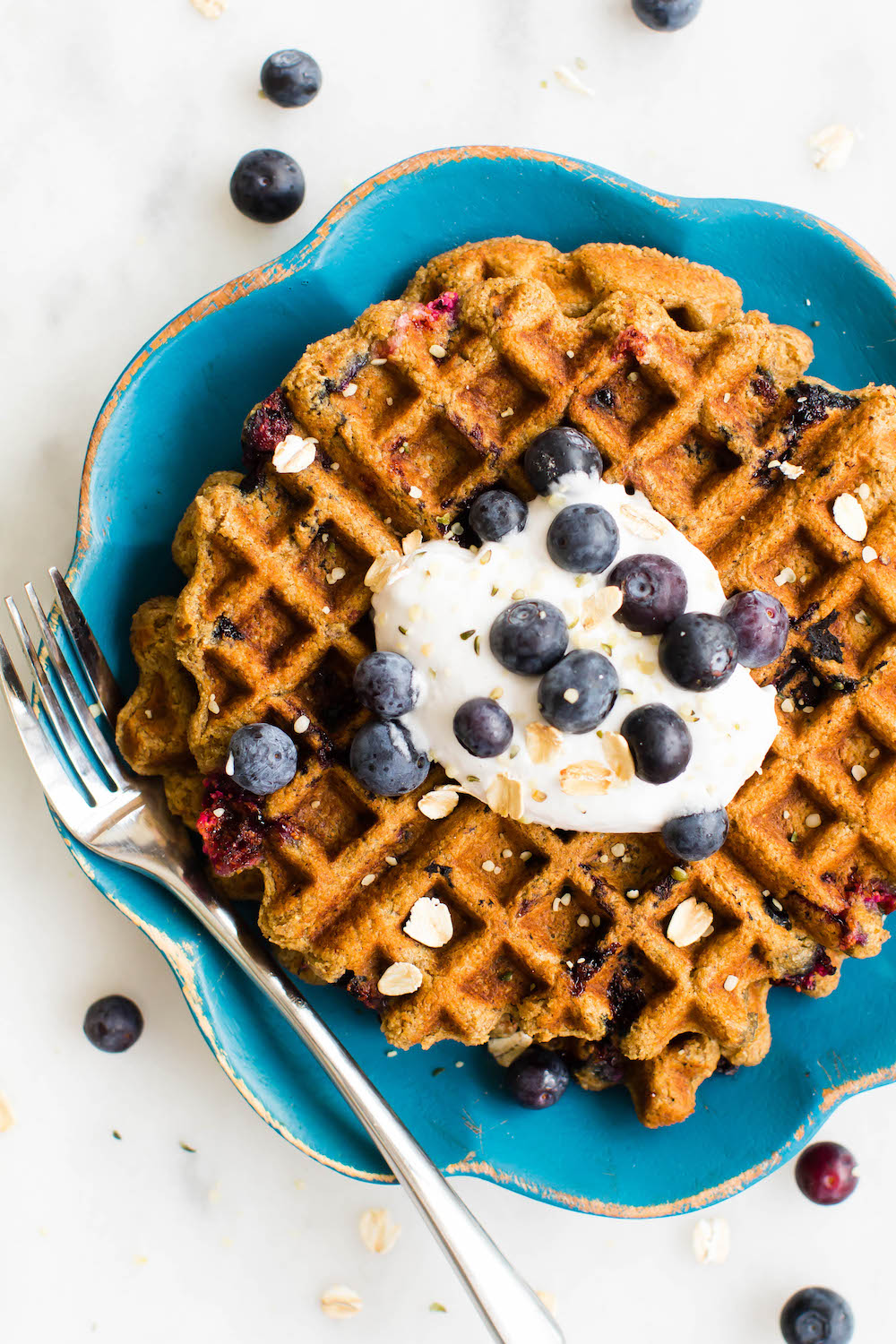 Blueberry Oat Flour Waffles Vegan, GlutenFree, OilFree