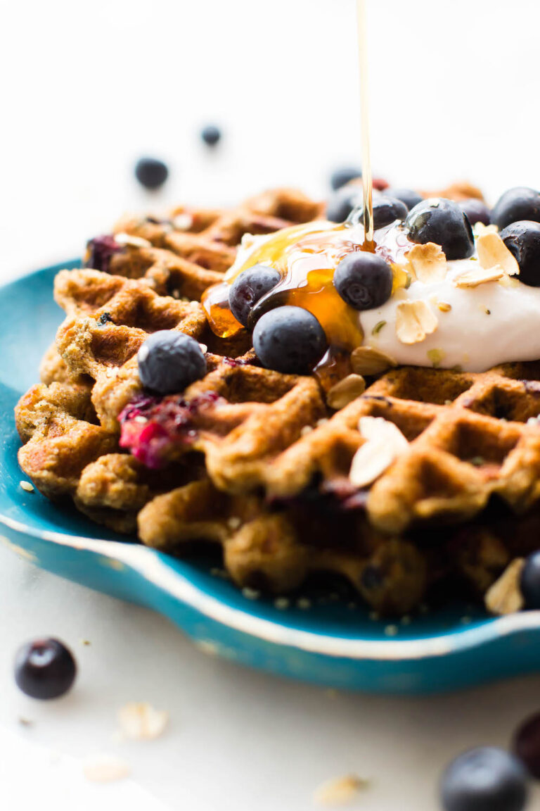 Blueberry Oat Flour Waffles Vegan, GlutenFree, OilFree