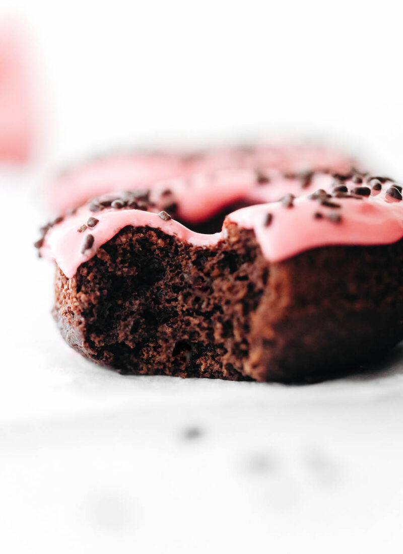 Raspberry Glazed SunButter Chocolate Donuts
