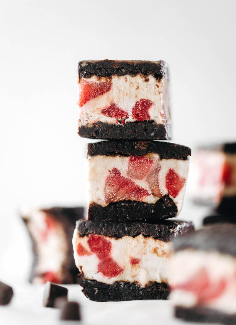 Roasted Strawberry Brownie Ice Cream Sandwiches