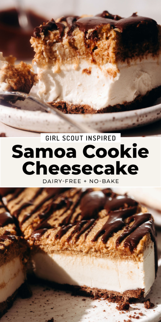 Samoa Cheesecake (dairy-free + no-bake)